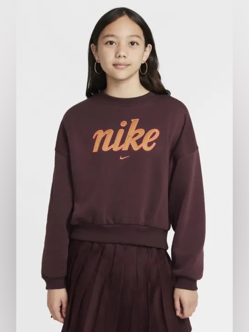 Nike Sportswear Embroidered Graphic Cropped Sweatshirt Girls Size M